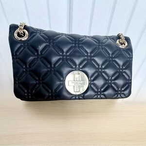 Kate Spade Black Quilted Leather Shoulder Bag with Hot Pink Lining + Chain Strap